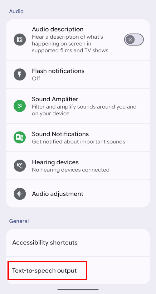Scroll down and tap Text to speech output